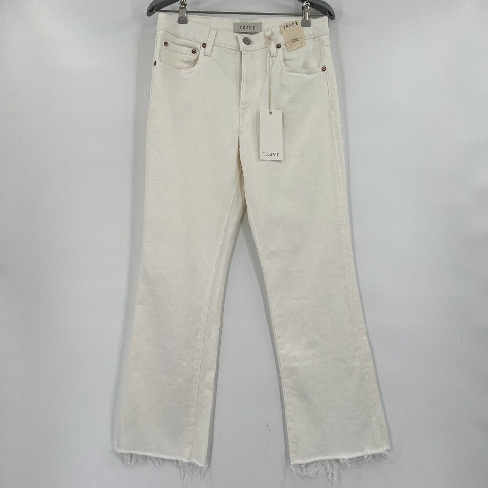 TRAVE Women's Colette Kick Flare Jeans in White Denim with Raw Hem sz 30 NWT
